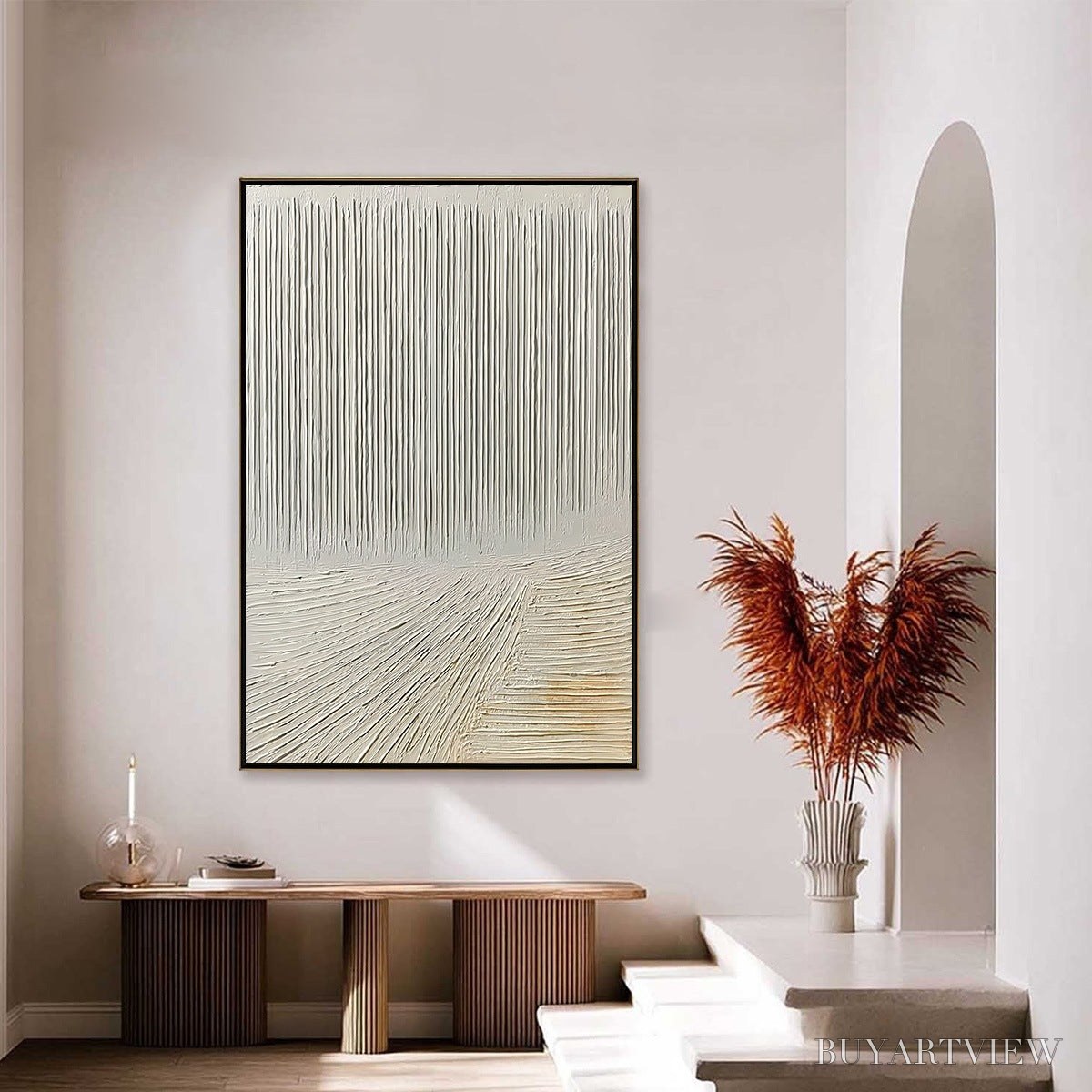 BUYARTVIEW Convergence – Textured Minimalist Wabi Sabi Abstract Painting in White - image 4