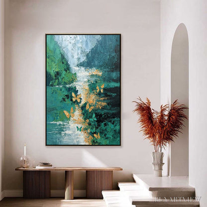 BUYARTVIEW Emergence – Textured Impasto River Painting with Golden Butterflies - image 4