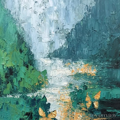 BUYARTVIEW Emergence – Textured Impasto River Painting with Golden Butterflies - image 5