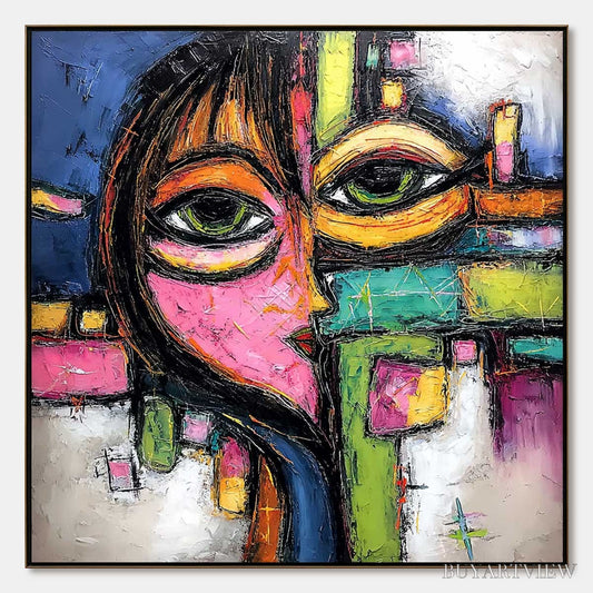 BUYARTVIEW Kaleidoscope Gaze – Colorful Abstract Portrait Impasto Oil Painting - image 1