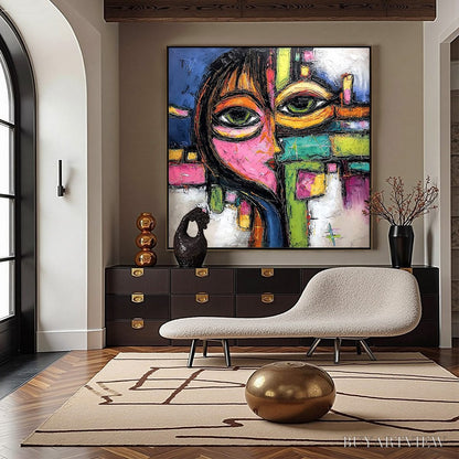 BUYARTVIEW Kaleidoscope Gaze – Colorful Abstract Portrait Impasto Oil Painting - image 2