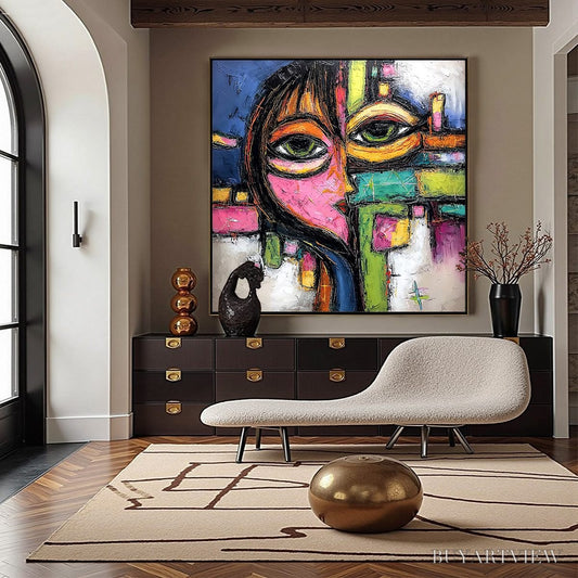 BUYARTVIEW Kaleidoscope Gaze – Colorful Abstract Portrait Impasto Oil Painting - image 2