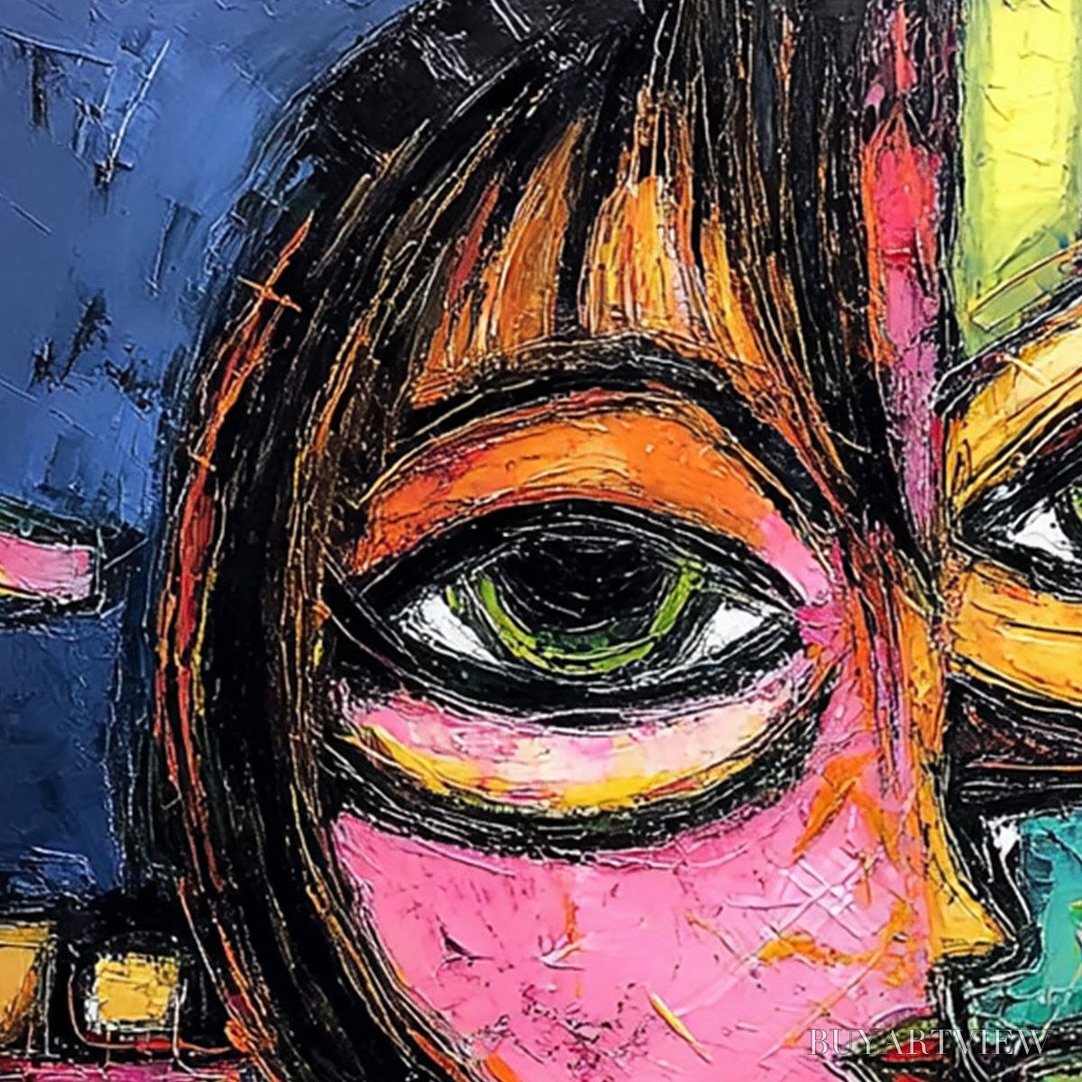 BUYARTVIEW Kaleidoscope Gaze – Colorful Abstract Portrait Impasto Oil Painting - image 3