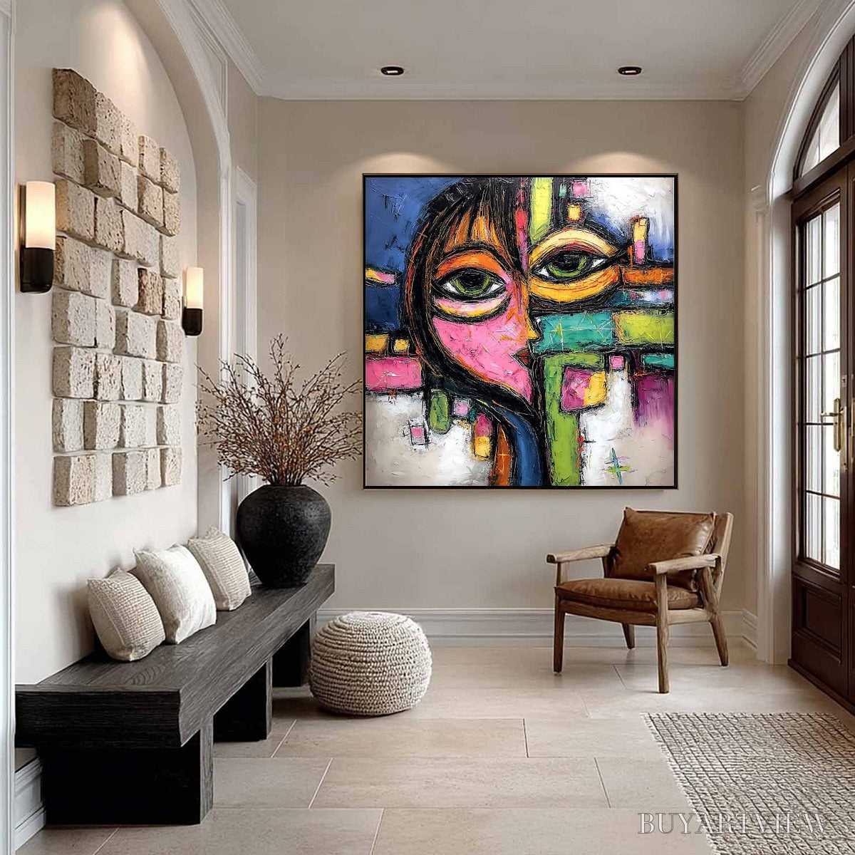 BUYARTVIEW Kaleidoscope Gaze – Colorful Abstract Portrait Impasto Oil Painting - image 4