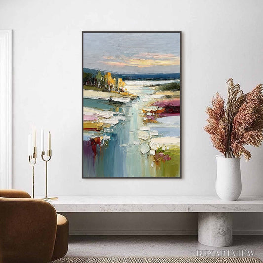 BUYARTVIEW Autumn Reflections – Textured Abstract River Landscape Painting - image 2