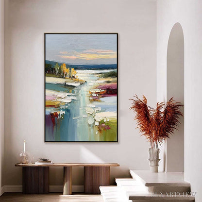 BUYARTVIEW Autumn Reflections – Textured Abstract River Landscape Painting - image 4