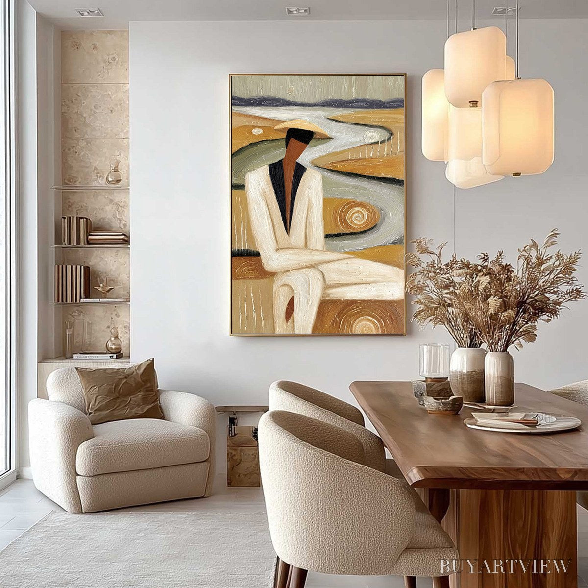 BUYARTVIEW Earthen Contemplation – Textured Figurative Art of a Man in a Serene Landscape - image 4