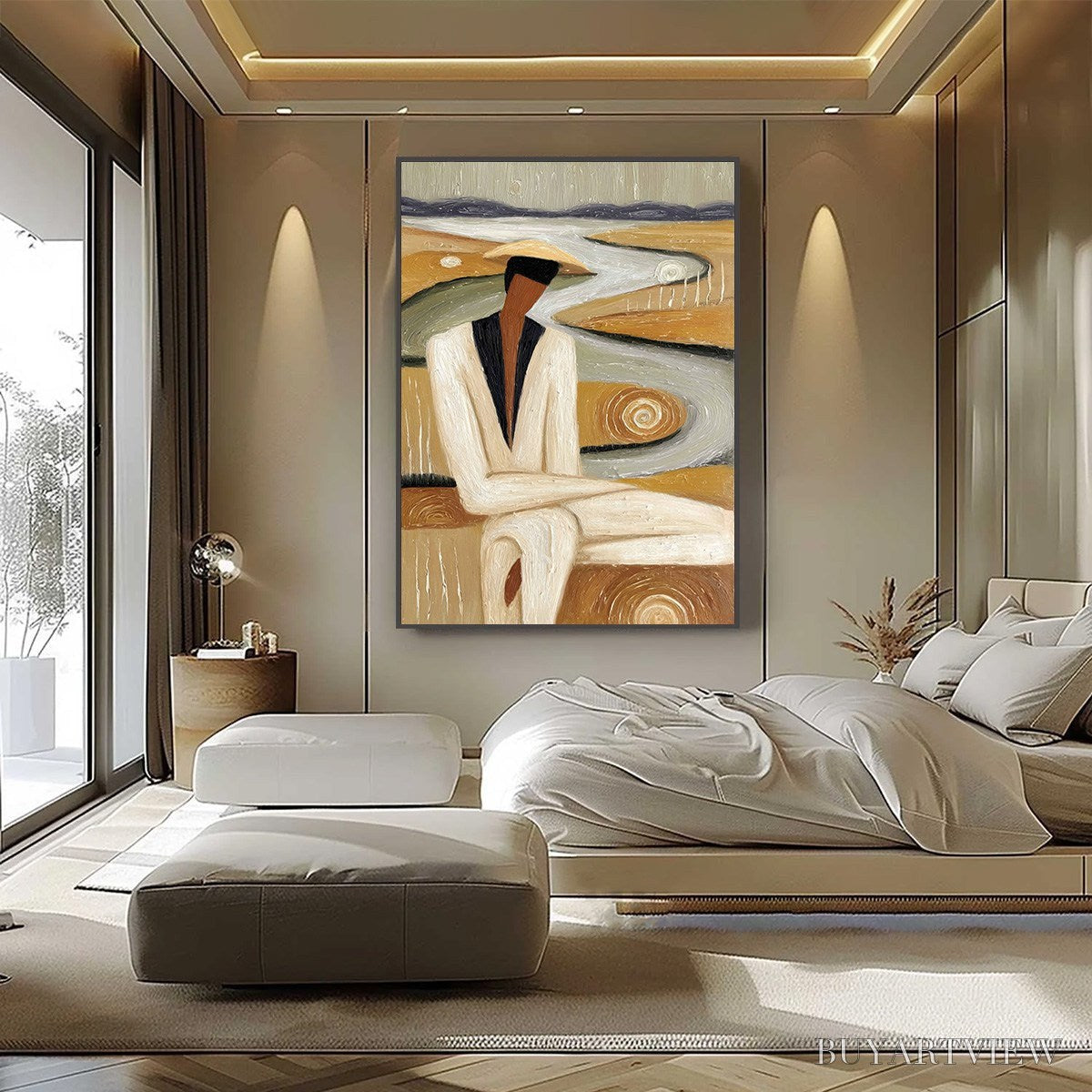 BUYARTVIEW Earthen Contemplation – Textured Figurative Art of a Man in a Serene Landscape - image 6