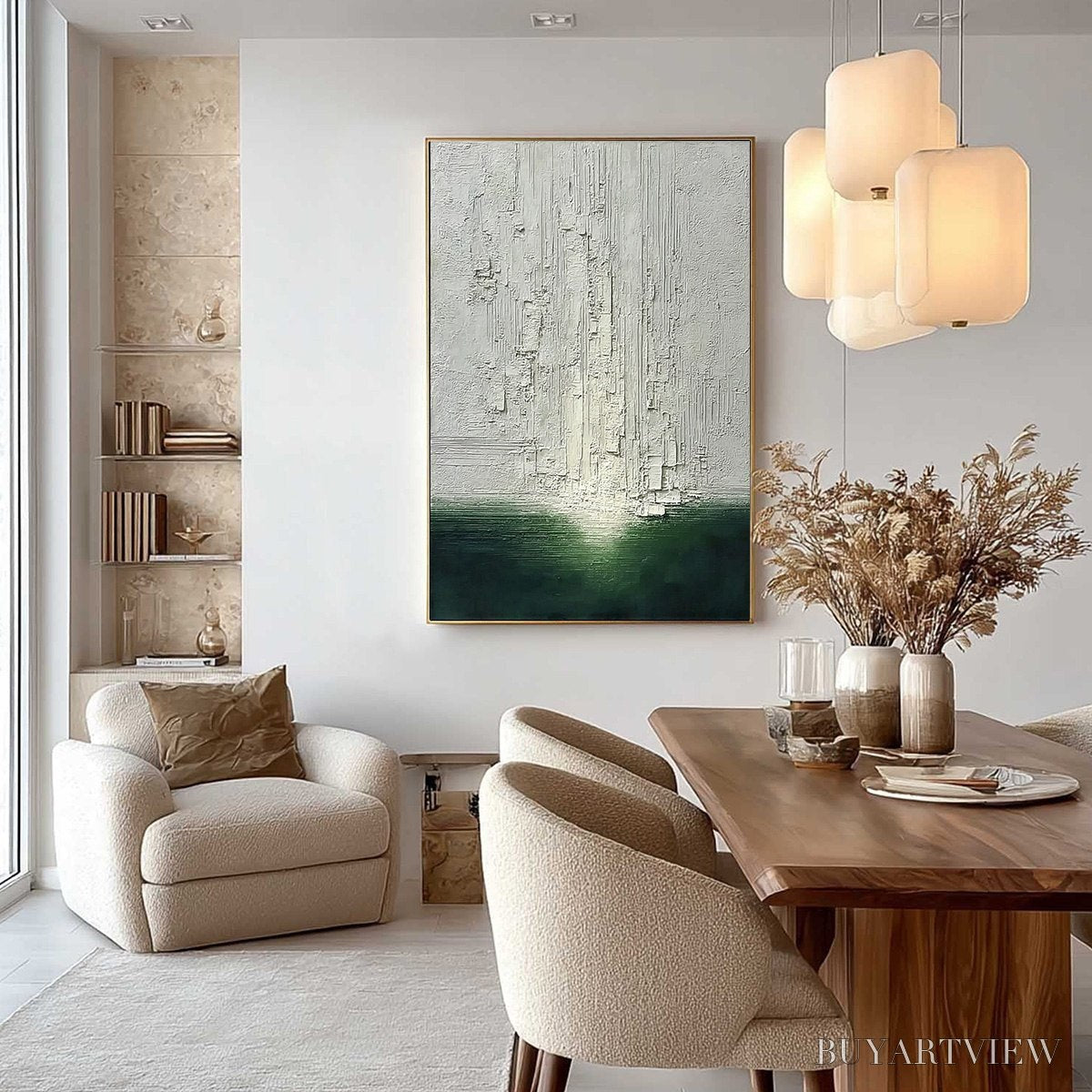 BUYARTVIEW Veridian Horizon – Textured Wabi Sabi Abstract Landscape Painting - image 4