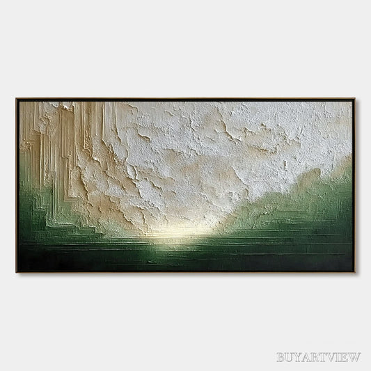 BUYARTVIEW Emerald Horizon – Textured Wabi Sabi Abstract Landscape Painting - image 1
