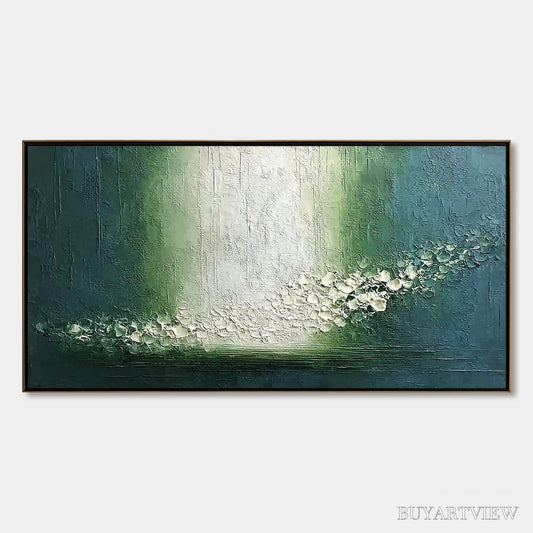 BUYARTVIEW Emerald Cascade – Large Textured Wabi Sabi Abstract Painting - image 1