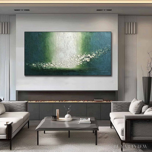 BUYARTVIEW Emerald Cascade – Large Textured Wabi Sabi Abstract Painting - image 2