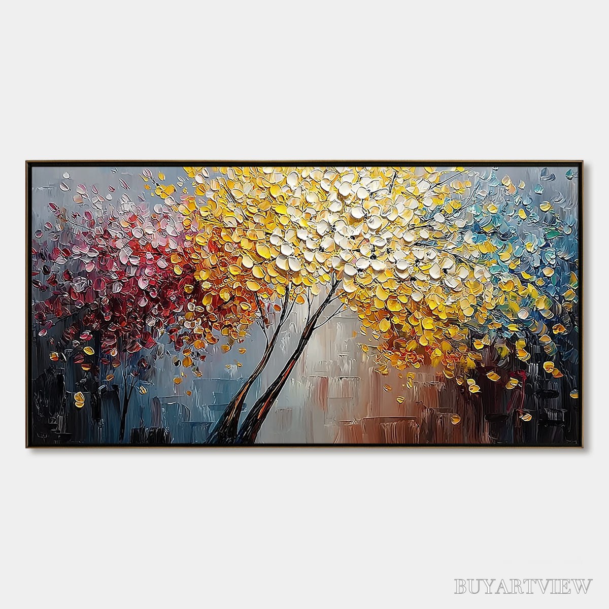 BUYARTVIEW Chromatic Embrace – Textured Palette Knife Tree Painting, Colorful Impasto - image 1