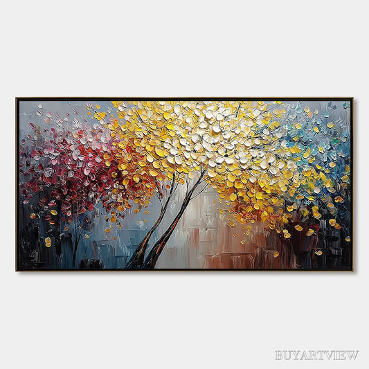 BUYARTVIEW Chromatic Embrace – Textured Palette Knife Tree Painting, Colorful Impasto - image 1