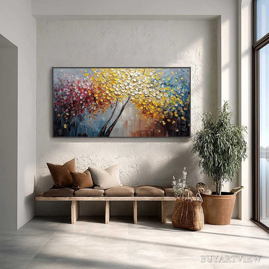 BUYARTVIEW Chromatic Embrace – Textured Palette Knife Tree Painting, Colorful Impasto - image 2
