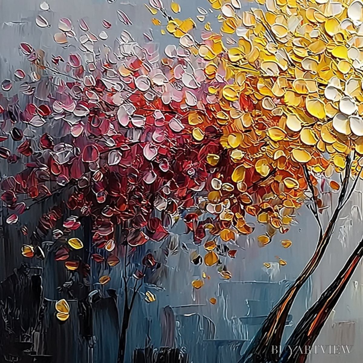 BUYARTVIEW Chromatic Embrace – Textured Palette Knife Tree Painting, Colorful Impasto - image 3