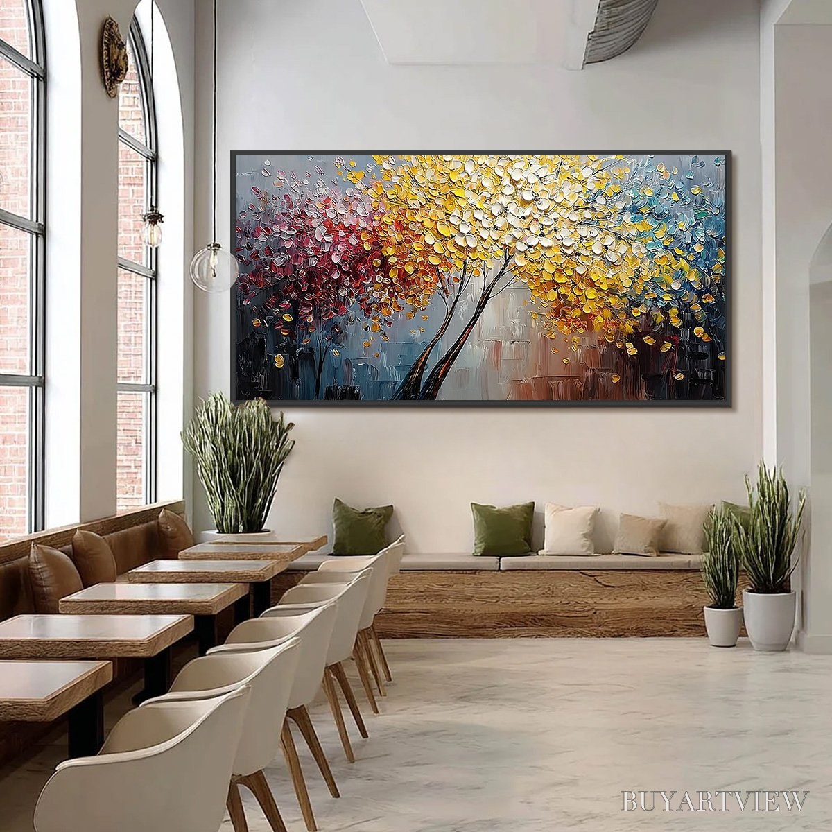 BUYARTVIEW Chromatic Embrace – Textured Palette Knife Tree Painting, Colorful Impasto - image 6
