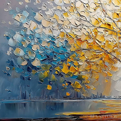 BUYARTVIEW Vibrant Horizon – Textured Palette Knife Tree of Life Landscape Painting - image 3