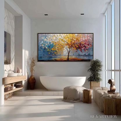 BUYARTVIEW Vibrant Horizon – Textured Palette Knife Tree of Life Landscape Painting - image 4