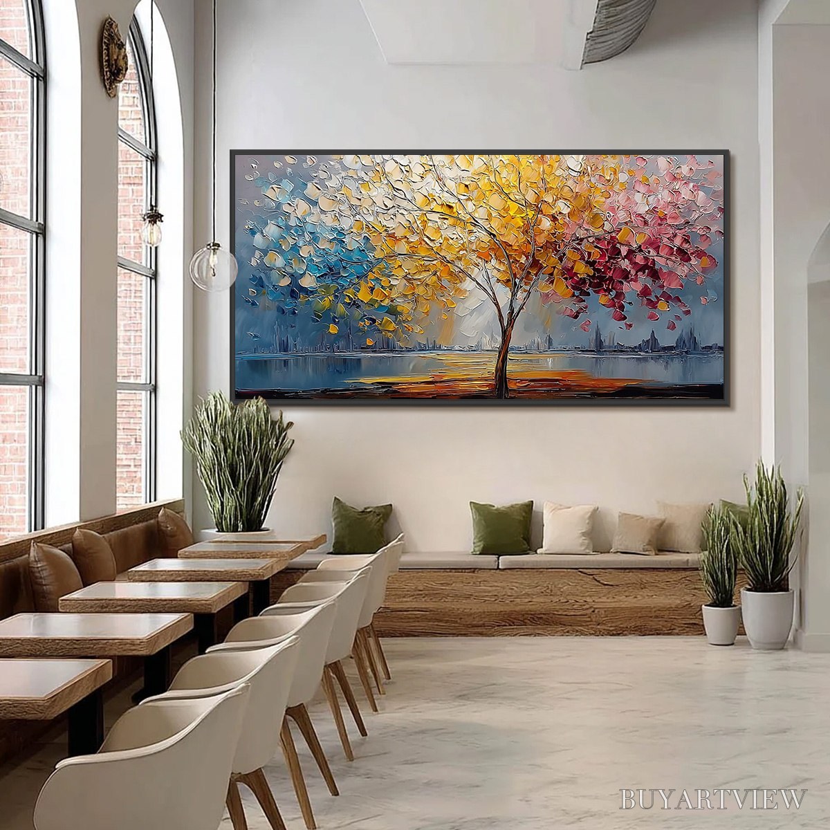 BUYARTVIEW Vibrant Horizon – Textured Palette Knife Tree of Life Landscape Painting - image 6