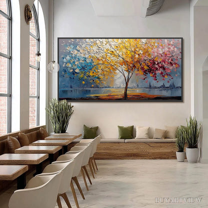 BUYARTVIEW Vibrant Horizon – Textured Palette Knife Tree of Life Landscape Painting - image 6