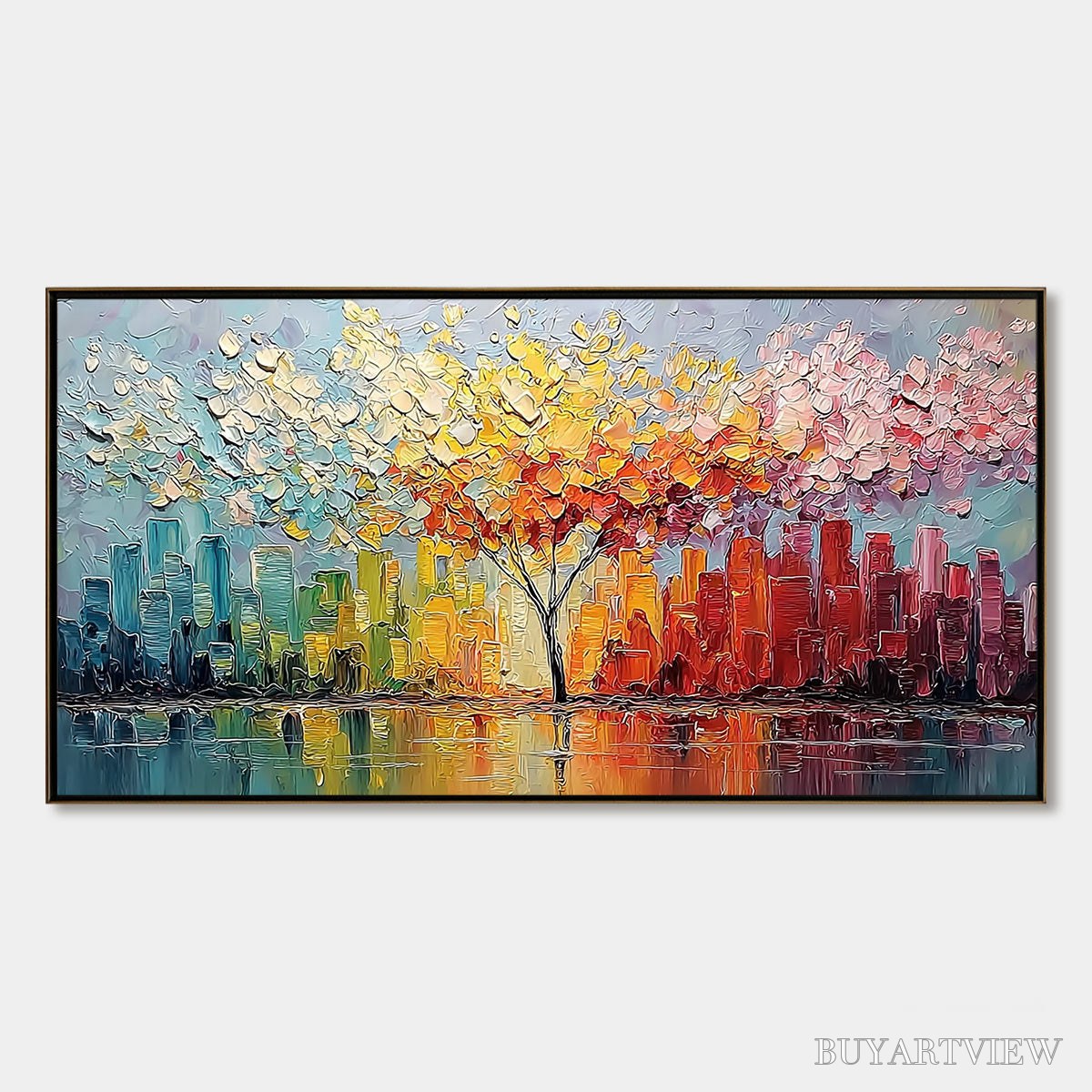 BUYARTVIEW Urban Bloom – Colorful Textured Impasto Cityscape Painting - image 1