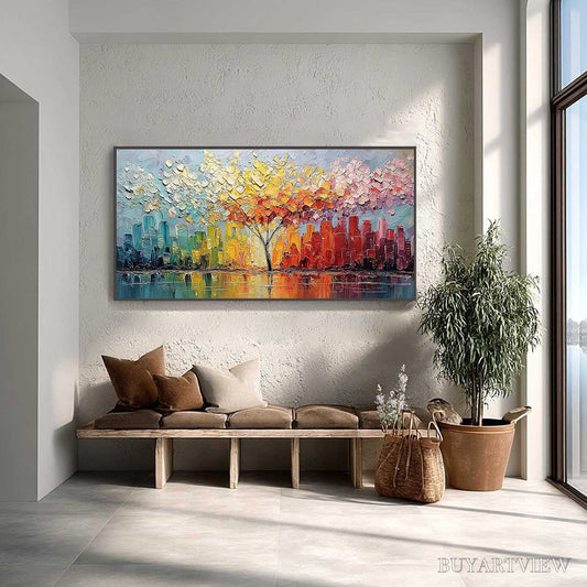 BUYARTVIEW Urban Bloom – Colorful Textured Impasto Cityscape Painting - image 2