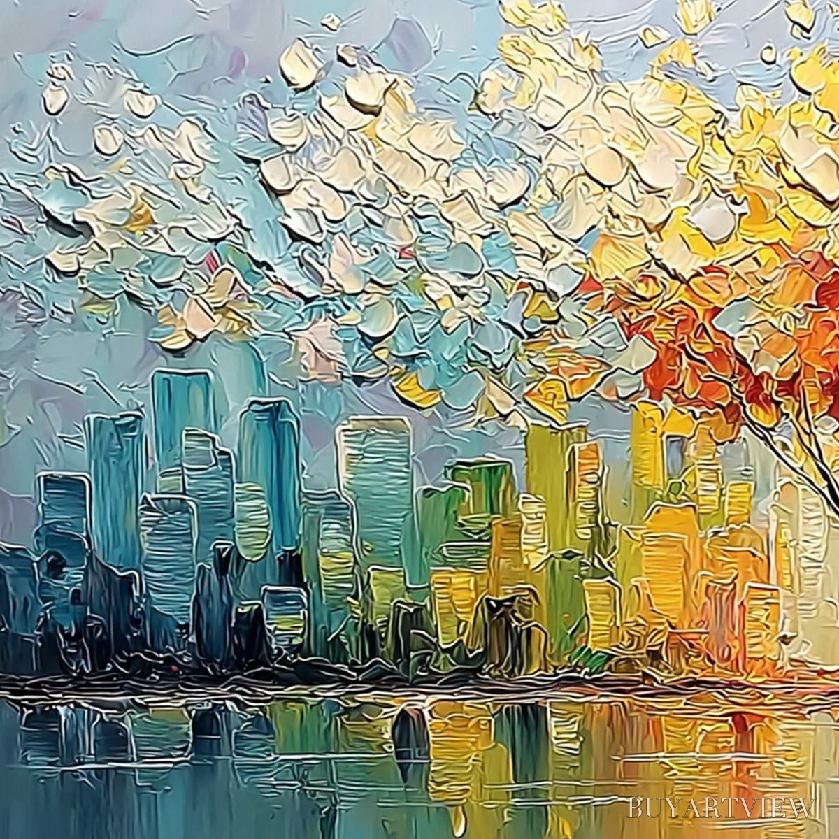 BUYARTVIEW Urban Bloom – Colorful Textured Impasto Cityscape Painting - image 3