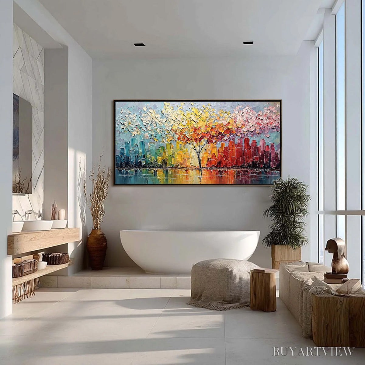 BUYARTVIEW Urban Bloom – Colorful Textured Impasto Cityscape Painting - image 4