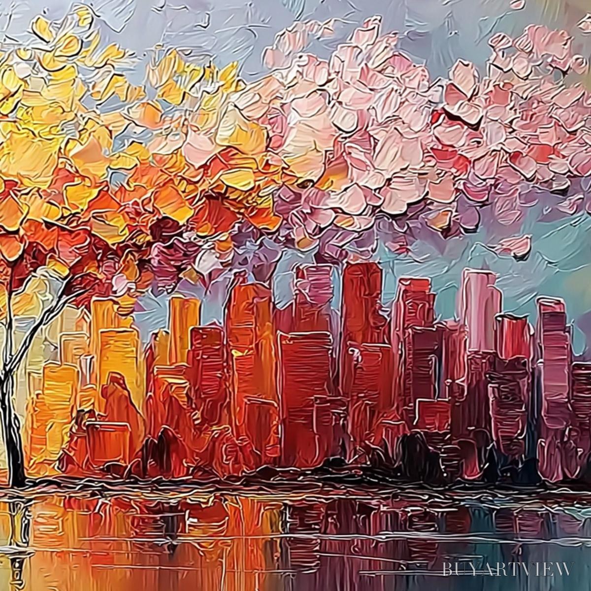 BUYARTVIEW Urban Bloom – Colorful Textured Impasto Cityscape Painting - image 5