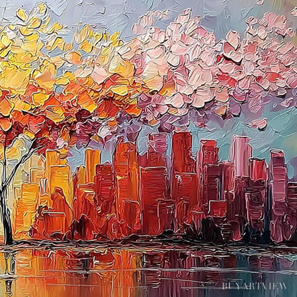 BUYARTVIEW Urban Bloom – Colorful Textured Impasto Cityscape Painting - image 5