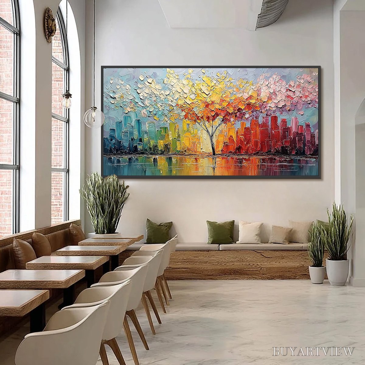 BUYARTVIEW Urban Bloom – Colorful Textured Impasto Cityscape Painting - image 6