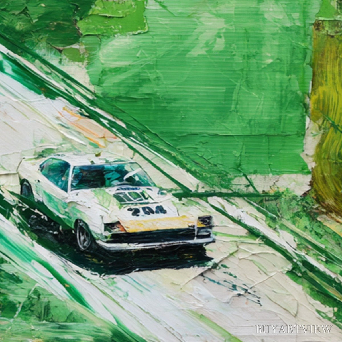 BUYARTVIEW Emerald Rush – Textured Sports Car Racing Impasto Oil Painting - image 3