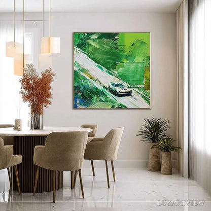 BUYARTVIEW Emerald Rush – Textured Sports Car Racing Impasto Oil Painting - image 4