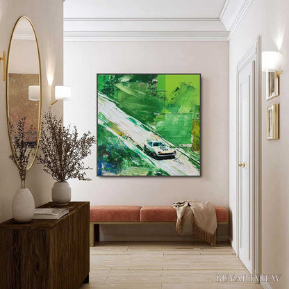 BUYARTVIEW Emerald Rush – Textured Sports Car Racing Impasto Oil Painting - image 6