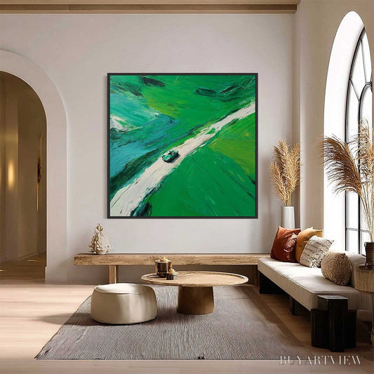 BUYARTVIEW Emerald Escape – Textured Aerial View Painting of a Vintage Sports Car - image 2
