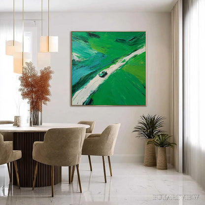 BUYARTVIEW Emerald Escape – Textured Aerial View Painting of a Vintage Sports Car - image 4