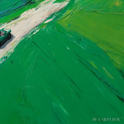 BUYARTVIEW Emerald Escape – Textured Aerial View Painting of a Vintage Sports Car - image 5