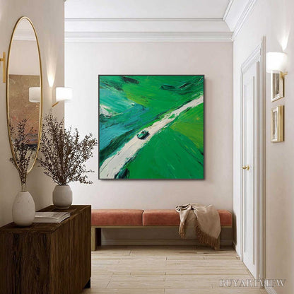 BUYARTVIEW Emerald Escape – Textured Aerial View Painting of a Vintage Sports Car - image 6