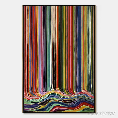 BUYARTVIEW Chromatic Cascade – Colorful Vertical Abstract Painting with Flowing Lines - image 1