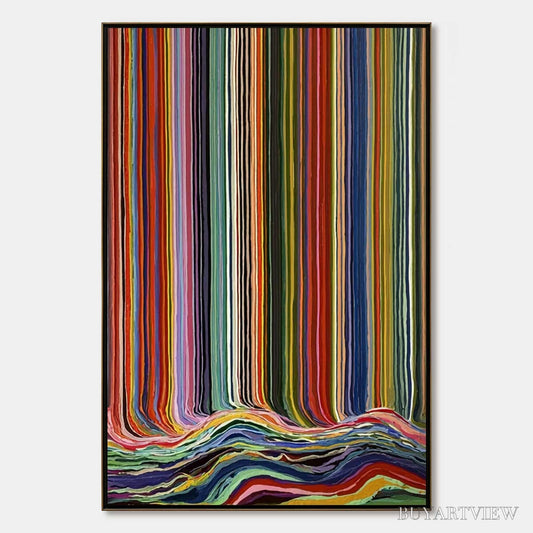 BUYARTVIEW Chromatic Cascade – Colorful Vertical Abstract Painting with Flowing Lines - image 1
