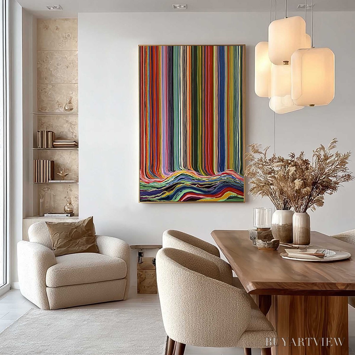 BUYARTVIEW Chromatic Cascade – Colorful Vertical Abstract Painting with Flowing Lines - image 4