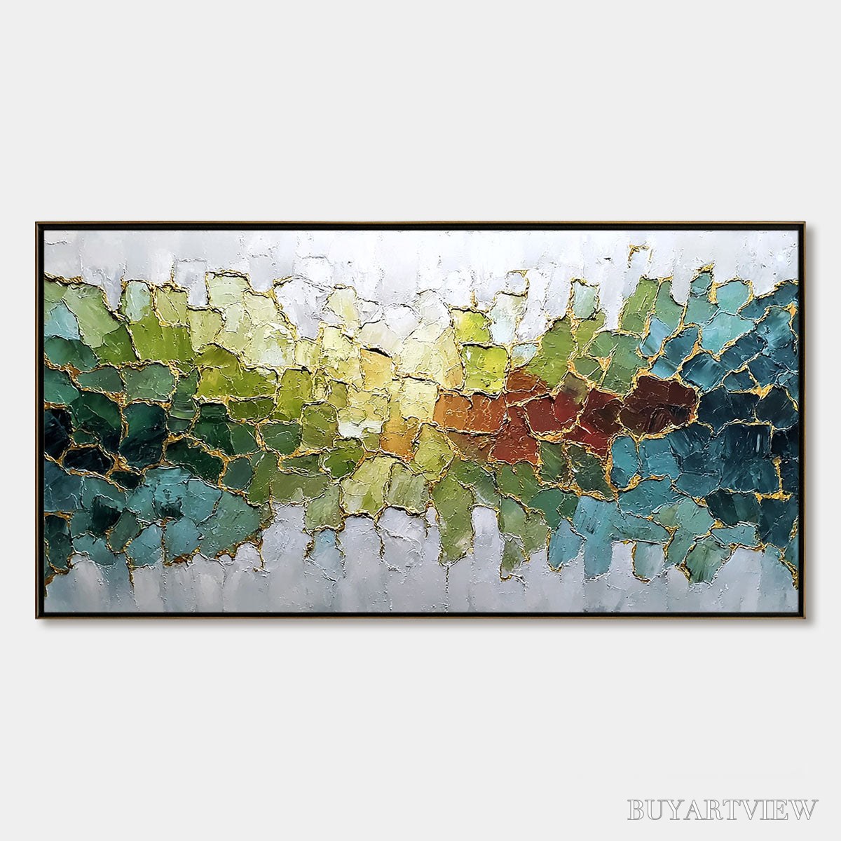 BUYARTVIEW Emerald Horizon – Large Textured Abstract Landscape Painting with Gold Accents - image 1