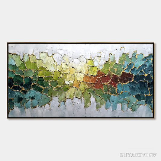 BUYARTVIEW Emerald Horizon – Large Textured Abstract Landscape Painting with Gold Accents - image 1