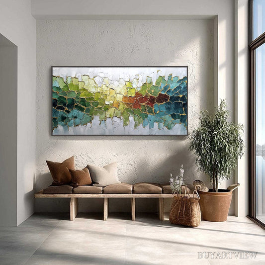 BUYARTVIEW Emerald Horizon – Large Textured Abstract Landscape Painting with Gold Accents - image 2