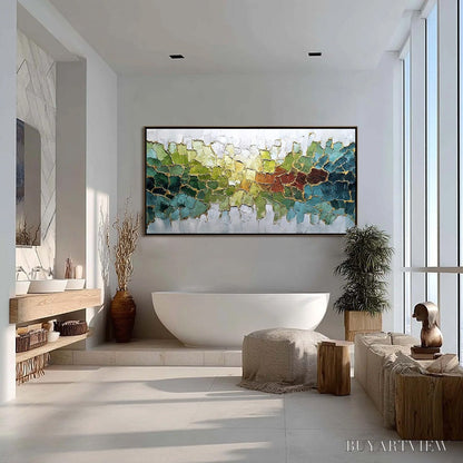 BUYARTVIEW Emerald Horizon – Large Textured Abstract Landscape Painting with Gold Accents - image 4