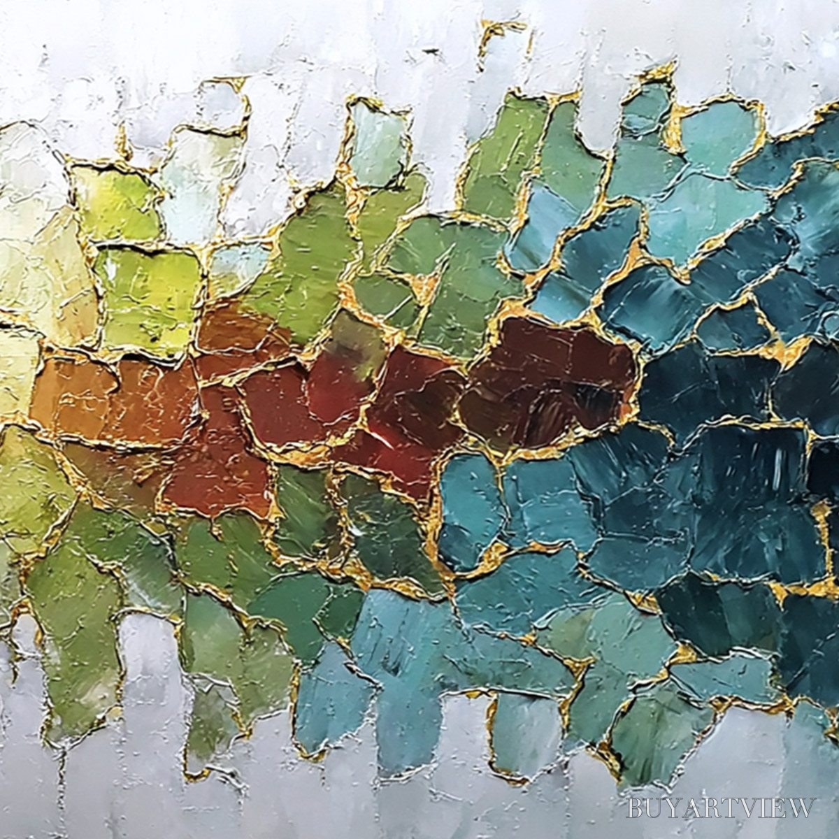 BUYARTVIEW Emerald Horizon – Large Textured Abstract Landscape Painting with Gold Accents - image 5
