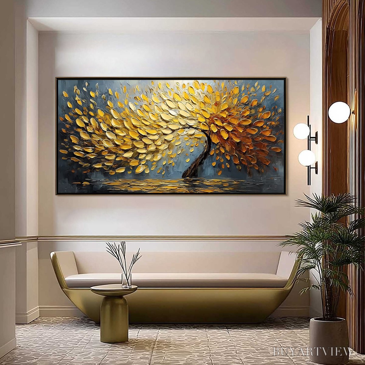 BUYARTVIEW Golden Cascade – Textured Palette Knife Impasto Tree Painting - image 2