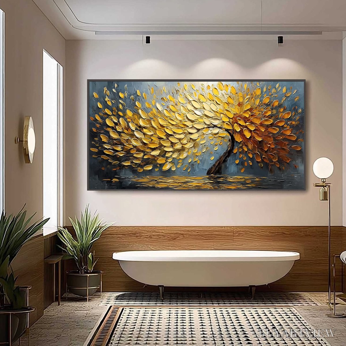 BUYARTVIEW Golden Cascade – Textured Palette Knife Impasto Tree Painting - image 6