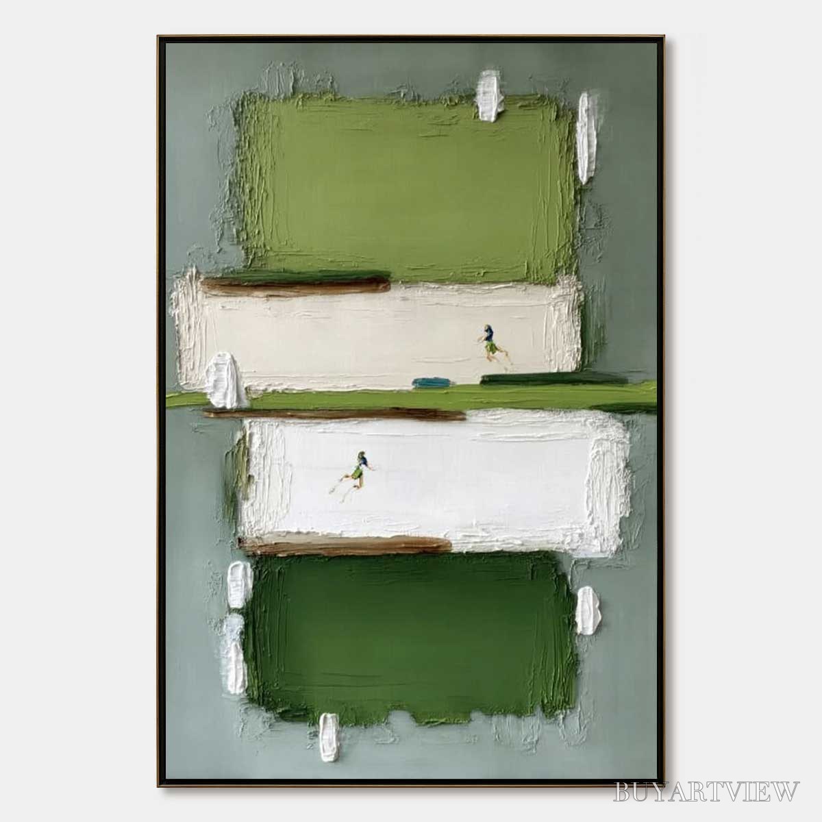 BUYARTVIEW Greenfield Dash – Textured Abstract Sports Painting in Green and White - image 1